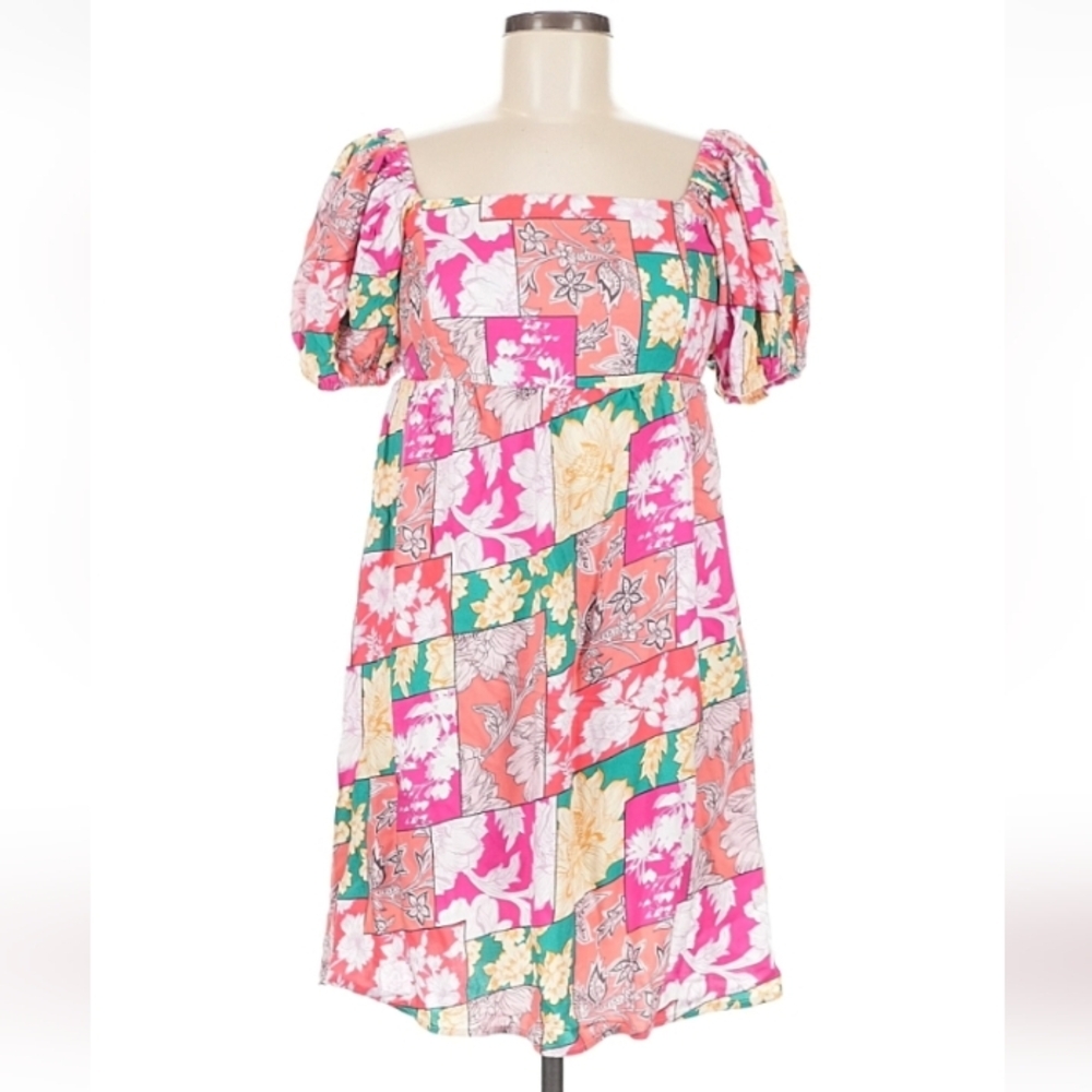 Geegee Patchwork Floral Puff Sleeve Dress Size M